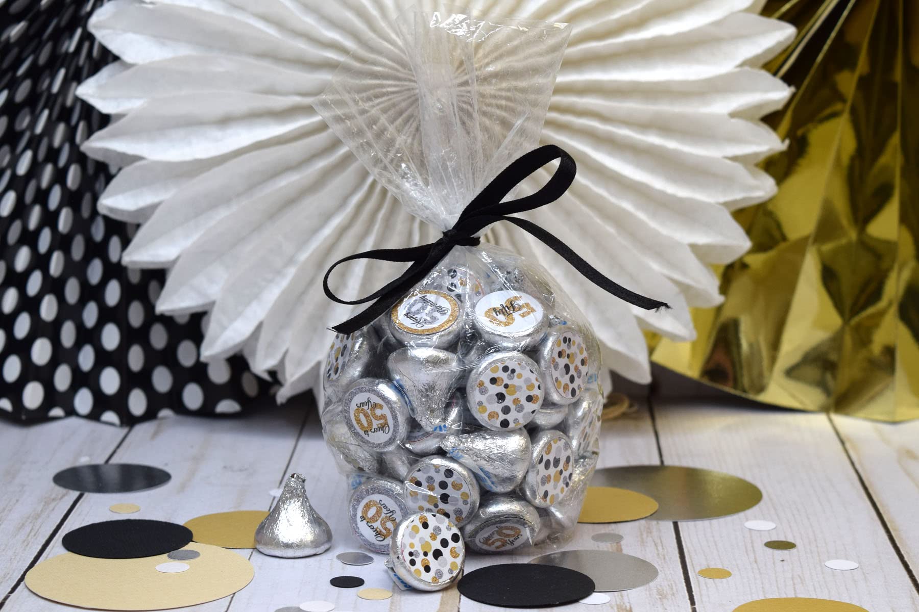 Confetti Polka Dot 50Th Birthday Party Kiss Sticker Labels, 300 Party Circle Sticker Sized 0.75    For Chocolate Drop Kisses By